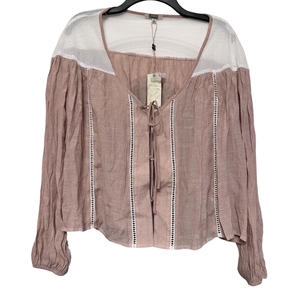 Gimmicks By Buckle Blouse Shirt Top Womens Size‎ Small Crochet Boho Lace Up Tan